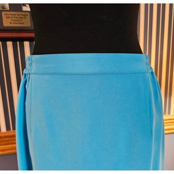 M.X.I. Vintage Blue 100% Silk Skirt Suit Set Size 10 - Picture 7 of 9